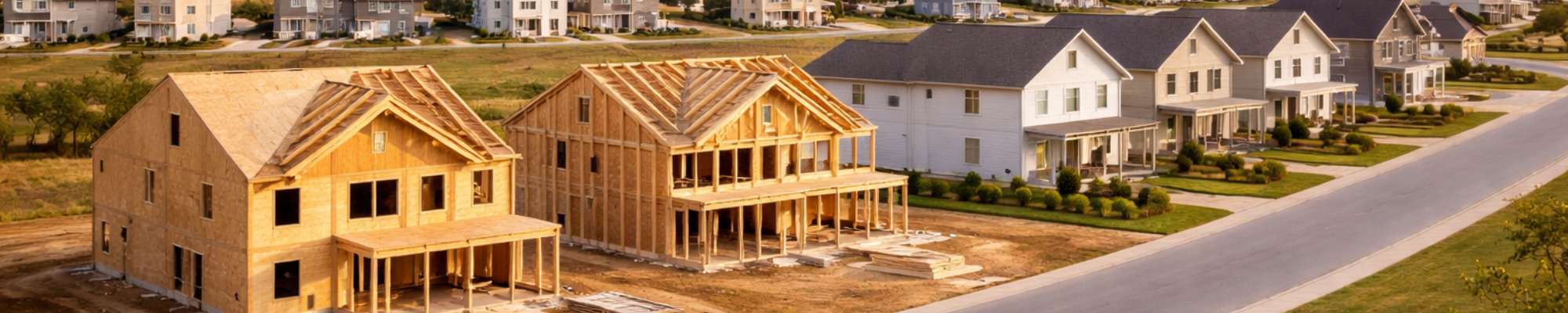 New family homes being built on a quiet residential street