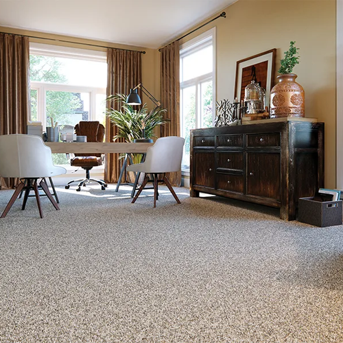 Home office with durable carpet floors