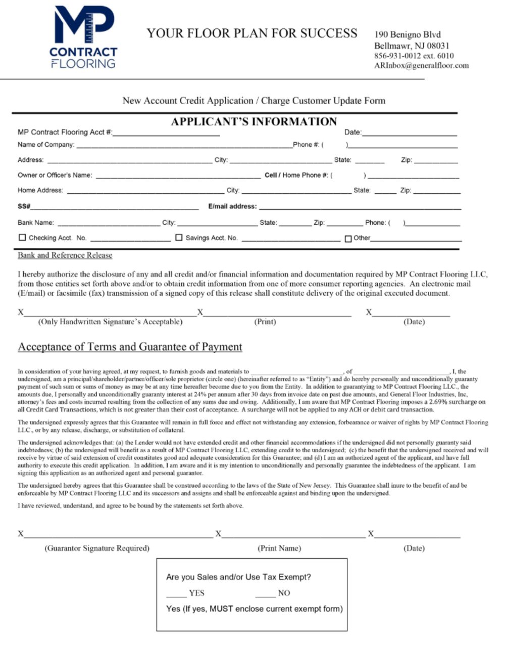 New Account Credit Application